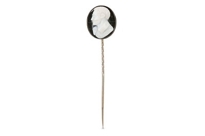 Lot 53 - A CARVED HARDSTONE CAMEO STICK PIN WITH LORD...