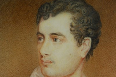 Lot 57 - A PORTRAIT MINIATURE OF LORD BYRON WEARING A...