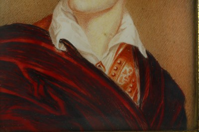 Lot 57 - A PORTRAIT MINIATURE OF LORD BYRON WEARING A...