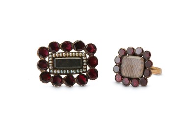 Lot 322 - TWO MID TO LATE 19th CENTURY GARNET HAIRWORK...
