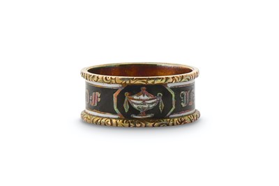 Lot 321 - A 19th CENTURY SILVER AND ENAMEL MEMORIAL RING...