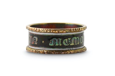 Lot 321 - A 19th CENTURY SILVER AND ENAMEL MEMORIAL RING...