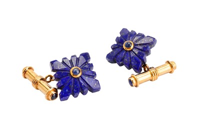 Lot 144 - A pair of lapis lazuli and sapphire cufflinks,...