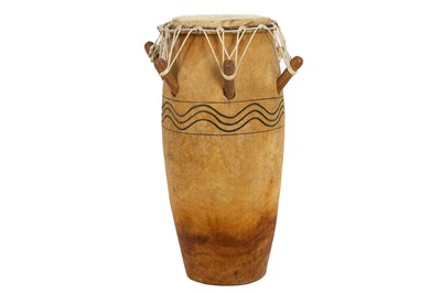 Lot 303 - AN AFRICAN WOOD DRUM With an ovoid body,...