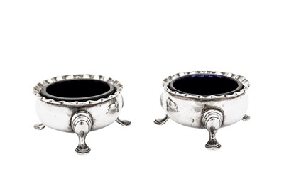 Lot 517 - A pair of George III Scottish sterling silver salts, Edinburgh 1763 by James Gilliland