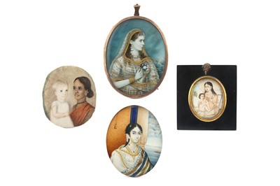 Lot 313 - λ FOUR INDIAN IVORY MINIATURES WITH FEMALE PORTRAITS