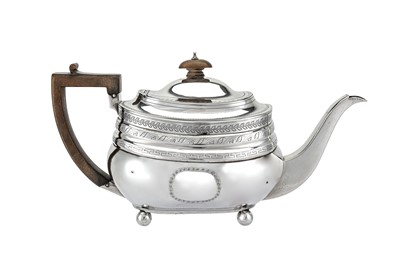 Lot 482 - A George III sterling silver three-piece tea service, London 1807, the teapot by Thomas Wallis II (reg. 15th Sep 1792)