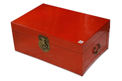 Lot 819 - Three Chinese red lacquered vellum trunks, of...