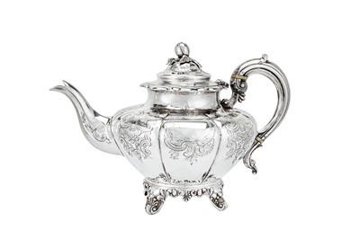 Lot 474 - A Victorian sterling silver teapot, London 1855 by by William Hunter