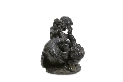 Lot 35 - AN 18TH CENTURY FRENCH LEAD MODEL OF TWO PUTTI...