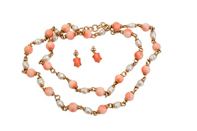 Lot 159 - A coral-set necklace and earrings, the...