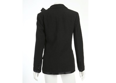 Lot 100 - Chanel Black Boucle and Silk Ribbon Jacket - size 36