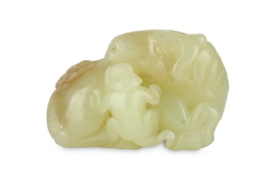 Lot 432 - A CHINESE PALE CELADON JADE 'HORSE AND MONKEY' GROUP.