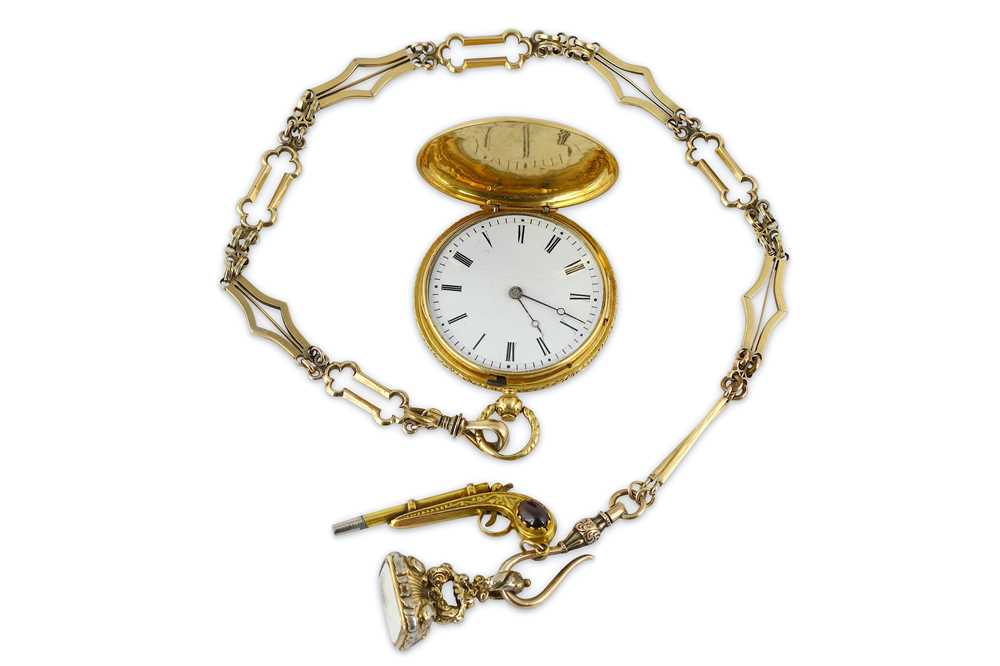 Lot 45 - A GOLD FULL HUNTER POCKET WATCH WITH LORD...