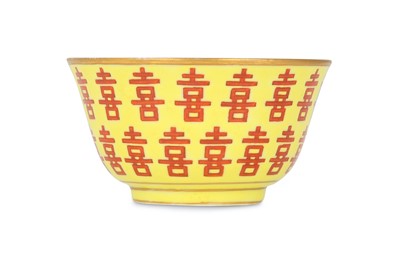 Lot 65 - A CHINESE YELLOW-GROUND 'HAPPINESS' CUP. Qing...