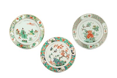 Lot 466 - THREE CHINESE FAMILLE VERTE DISHES. Qing...