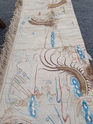 Lot 143 - A CHINESE EMBROIDERED 'DRAGON' SILK BEDSPREAD.