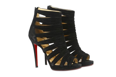 Lot 433 - Christian Louboutin Black Suede Tinazata Cutout Ankle Boot - size 40.5