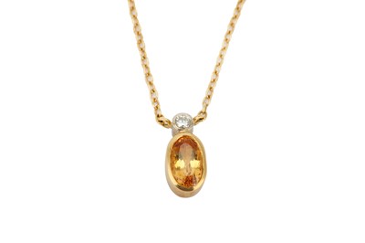 Lot 139 - A citrine and diamond pendant necklace, collet-...