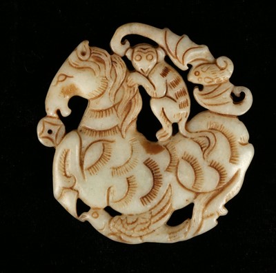 Lot 263 - Chinese jade pendant, study of a horse with...