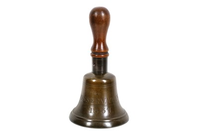 Lot 25 - A 19TH CENTURY BRONZE HAND BELL FROM THE 1837...