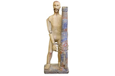 Lot 33 - A 19TH CENTURY CARVED WOOD AND POLYCHROME...