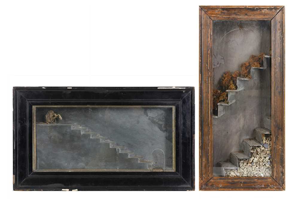 Lot 9 - TWO GOTHIC STYLE SLATE AND BONE DIORAMAS the...