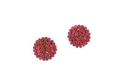 Lot 37 - A pair of ruby cluster earrings Each designed...