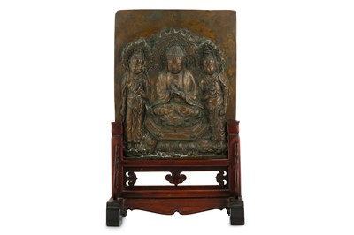 Lot 474 - A CHINESE BRONZE BUDDHIST PLAQUE. Cast with a...