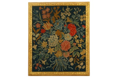 Lot 361 - A floral needlepoint panel, with foliate...