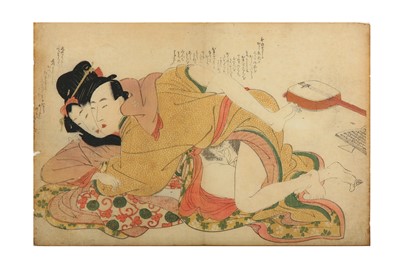 Lot 203 - A 19TH CENTURY JAPANESE EROTIC PRINT. Utamaro...
