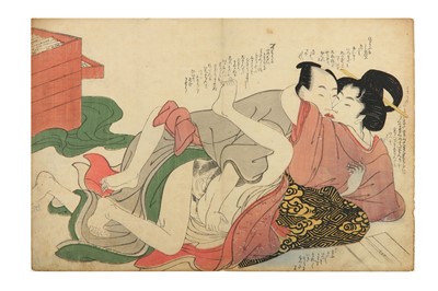 Lot 202 - A 19TH CENTURY JAPANESE EROTIC PRINT. Utamaro...