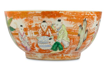 Lot 467 - A CHINESE FAMILLE ROSE IRON-RED GROUND 'BOYS'...