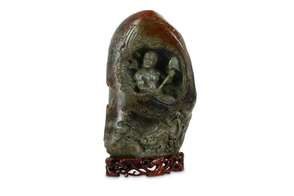 Lot 239 - A LARGE CHINESE GREY AND RUSSET JADE BOULDER.