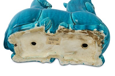 Lot 833 - A PAIR OF CHINESE TURQUOISE-GLAZED DEER.