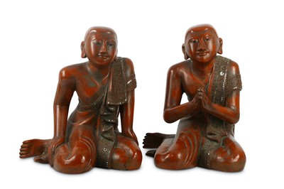 Lot 969 - A PAIR OF BURMESE LACQUER-WOOD FIGURES OF MONKS.