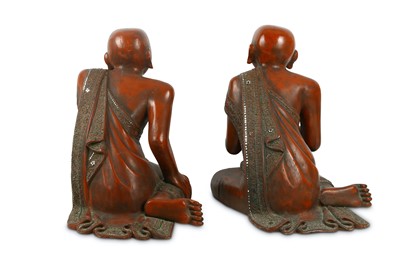 Lot 969 - A PAIR OF BURMESE LACQUER-WOOD FIGURES OF MONKS.