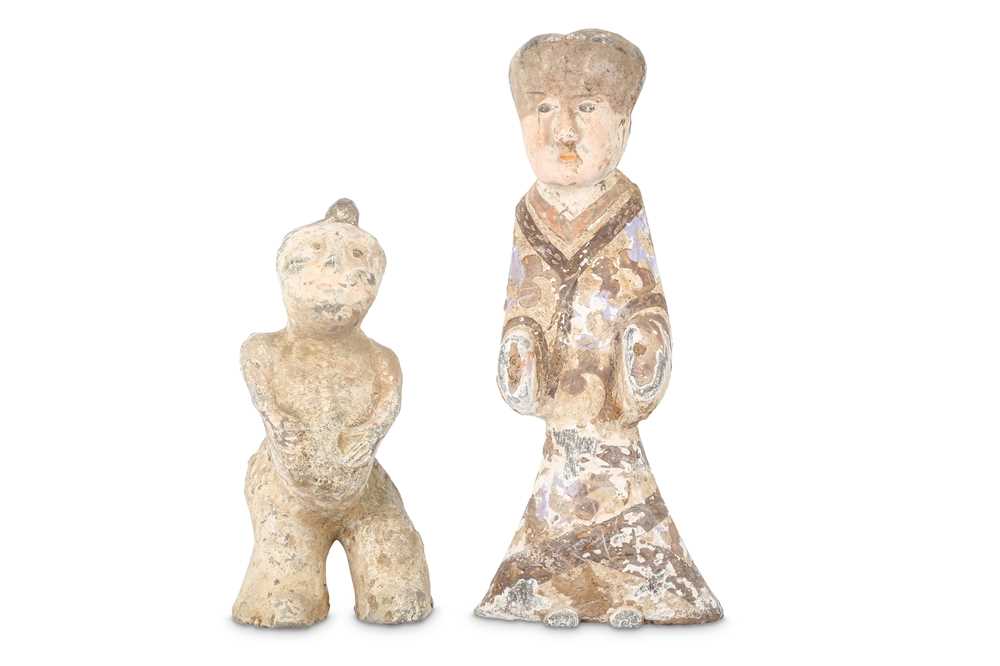 Lot 498 - TWO CHINESE POTTERY FIGURES.