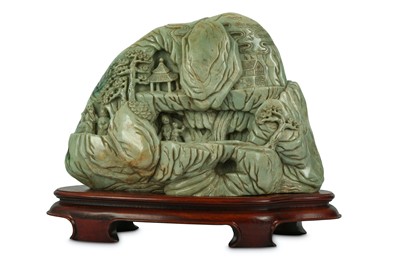 Lot 217 - A CHINESE PALE CELADON JADEITE ‘MOUNTAIN’...