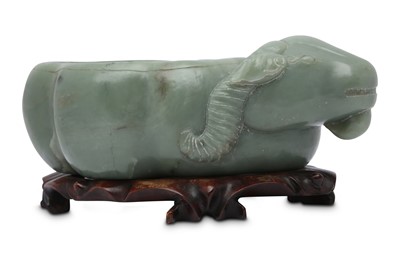 Lot 546 - A CHINESE PALE CELADON JADE 'RAM' WASHER.