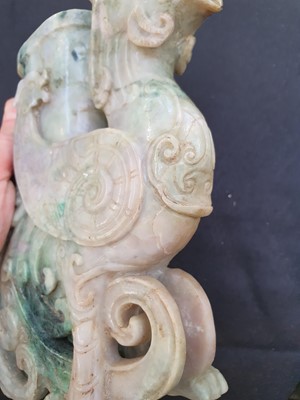 Lot 626 - A CHINESE JADEITE ARCHAISTIC 'PHOENIX' VASE AND COVER, ZUN.