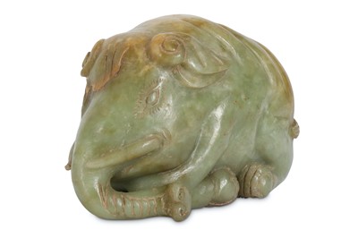 Lot 142 - A CHINESE CELADON JADE 'ELEPHANT' CARVING. The...