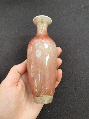 Lot 65 - A CHINESE PEACH BLOSSOM-GLAZED VASE.