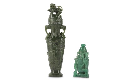 Lot 157 - TWO CHINESE HARDSTONE VASES AND COVERS.