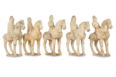 Lot 314 - FIVE CHINESE POTTERY HORSES AND RIDERS.