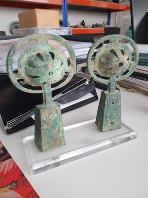 Lot 173 - TWO CHINESE BRONZE CHARIOT BELLS.