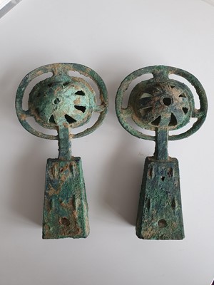 Lot 349 - TWO CHINESE BRONZE CHARIOT BELLS.