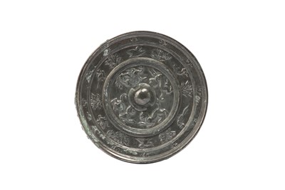 Lot 240 - A CHINESE BRONZE SILVERED MIRROR.