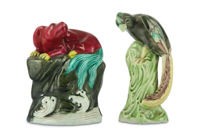 Lot 545 - TWO CHINESE BISCUIT FIGURES OF ANIMALS. The...