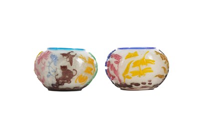 Lot 392 - TWO CHINESE PEKING GLASS OVERLAY 'BUTTERFLY' WASHERS.